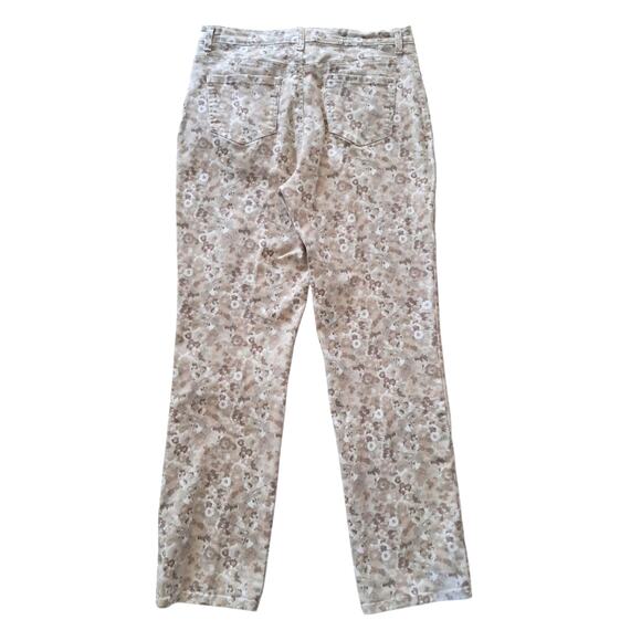 GLORIA VANDERBILT Beige Floral Jeans Size 12 Amanda Stretch Straight Leg Cottage - Picture 3 of 9